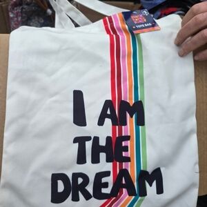 "I AM THE DREAM" White Tote Bag with Rainbow Stripes
